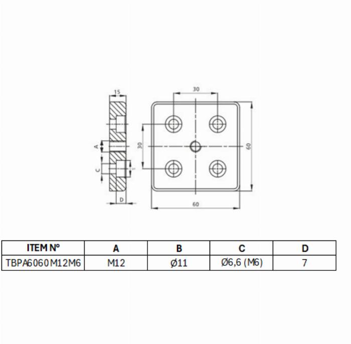Transport and Base Plate Aluminium 60x60 I-Type slot 6 [M12] 