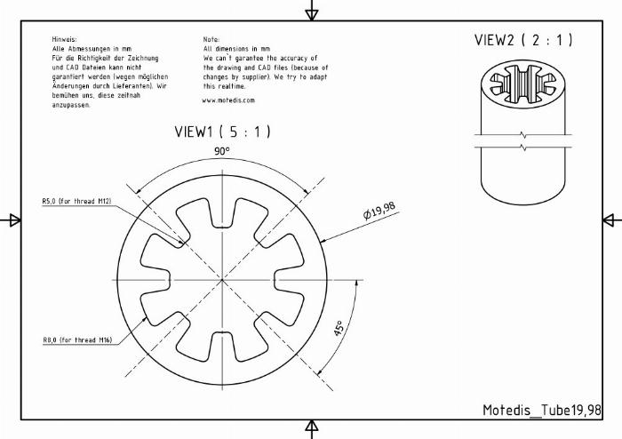 Circular tubes with core for thread aluminium NO anodized 19,98mm