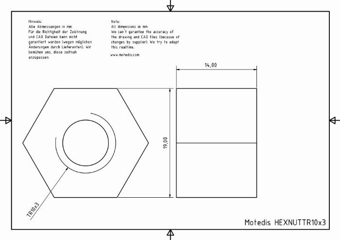 Trapezoidal leadscrew nut TR10x3 right - hexagonal aluminium - beta