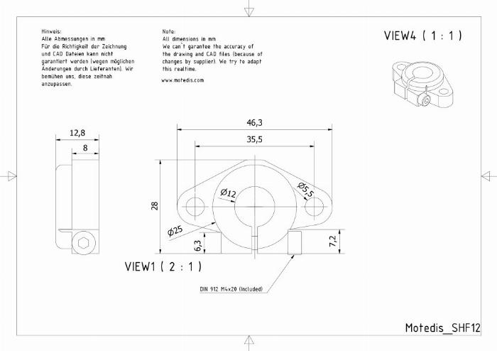 Shaft support SHF12 allows assembly without machining. Suitable for 12mm diameter shafts