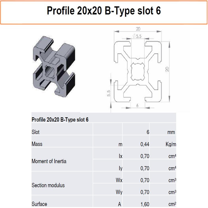 Profile 20x20 B-type slot 6
