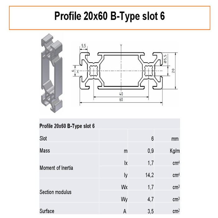 Profile 20x60 B-Typ Slot 6