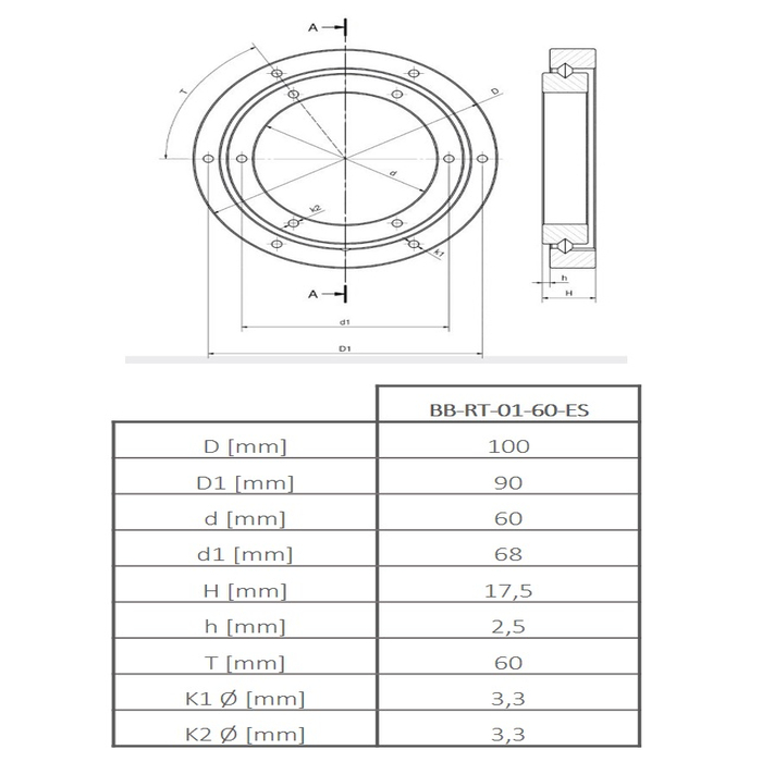 Slewing ring bearing Xirodur® BB-RT-01-60-ES