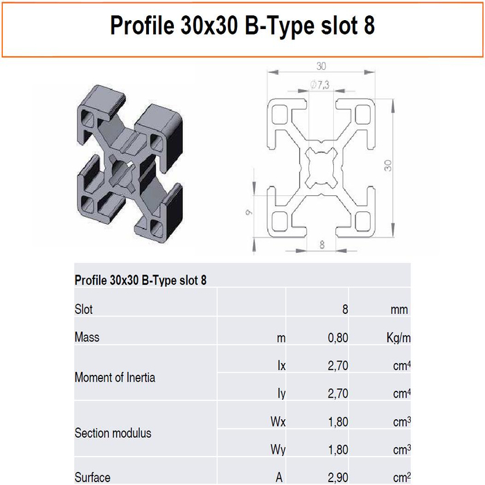 Profile 30x30 B-Type Slot 8