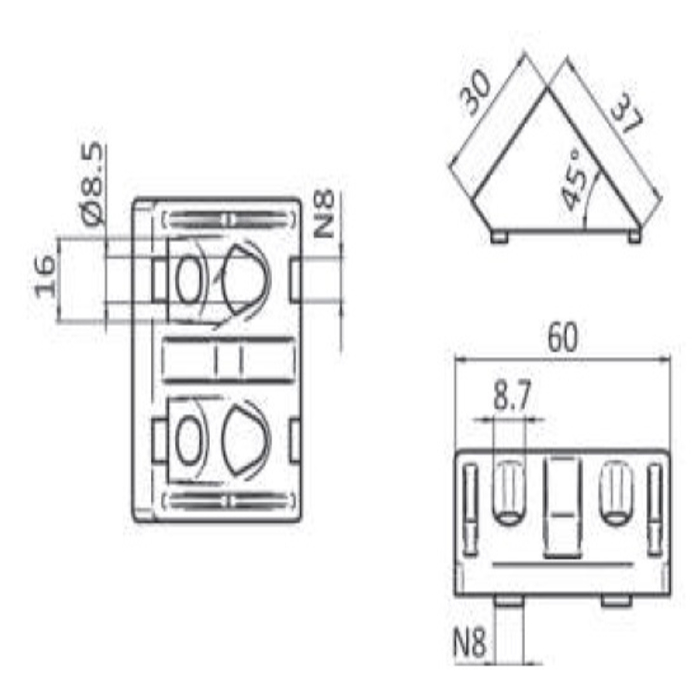 Angle Connectors 45° 30x60  slot 8 NEW