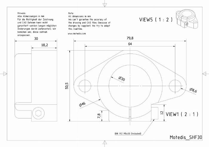 SHF30 aluminum shaft support for assembly of precision shafts diameter 30mm