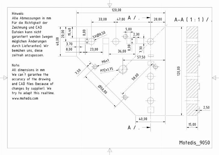 Base Plate Aluminium Slot 8 for Levelling Castor 60