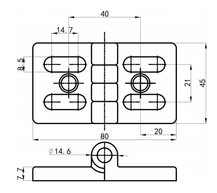 Zinc die-cast hinge black 45x45